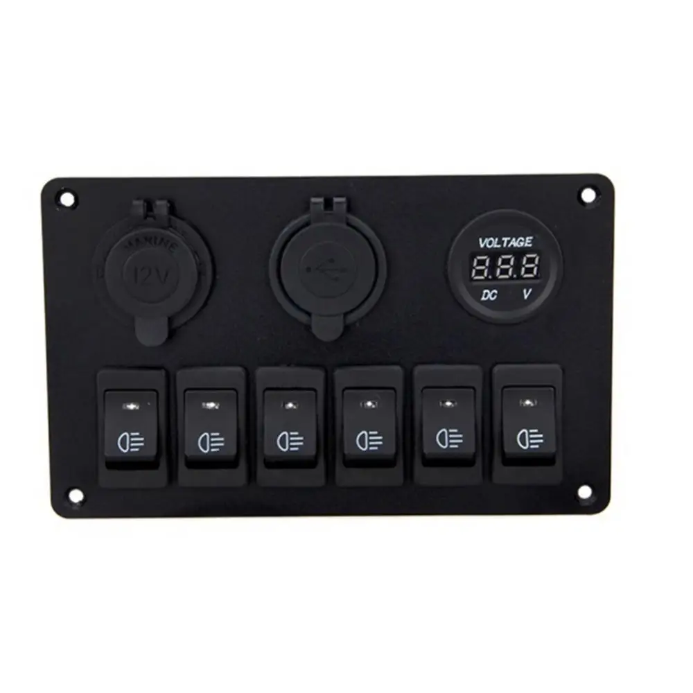 12-24V 6 Gang Car Marine Boat Circuit Board Voltage Display Switch Control Panel Switch Panel Waterproof Marine Switch Panel