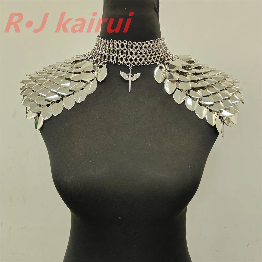 New RJFS116 Silver Mermaid Fish Scales Neck Shouder Layers Chainmail Dragon Scale Shouder Jewelry