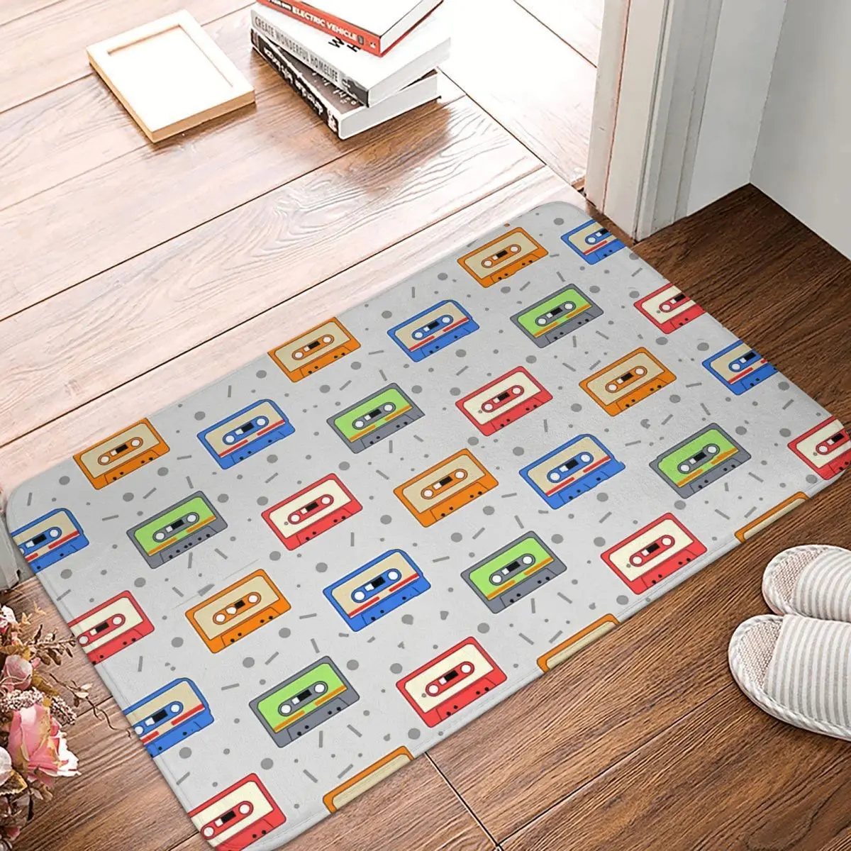 Tape Bath Non-Slip Carpet Retro Vintage Audio Cassettes Pattern Flannel Mat Welcome Doormat Floor Decoration Rug