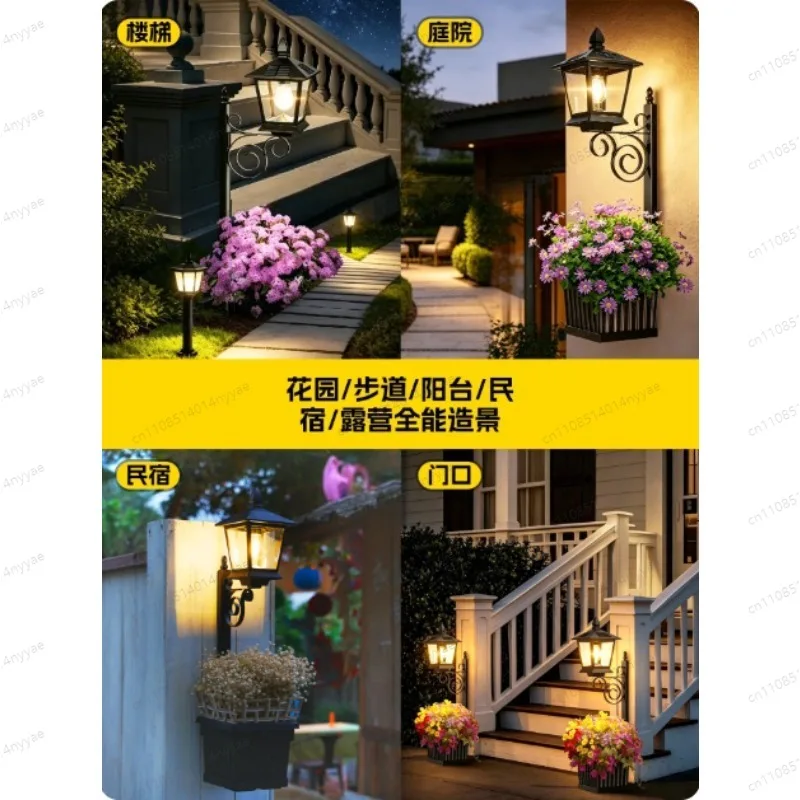 2 In 1 Solar Lamp Post Light IP54 Waterproof Freestanding Planters Lamp Decorative Solar Lamp for Outside/Front Door/Yard/Lawn