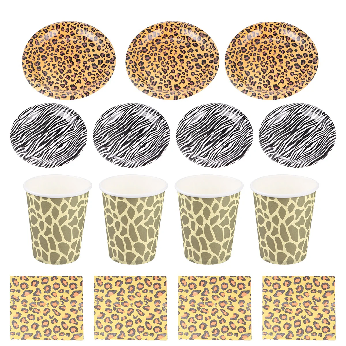 

50pcs in 1 Set Zoo Theme Disposable Tableware Paper Cup Plates Dinnerware Set Leopard Printing Napkins Set Baby Birthday Party S