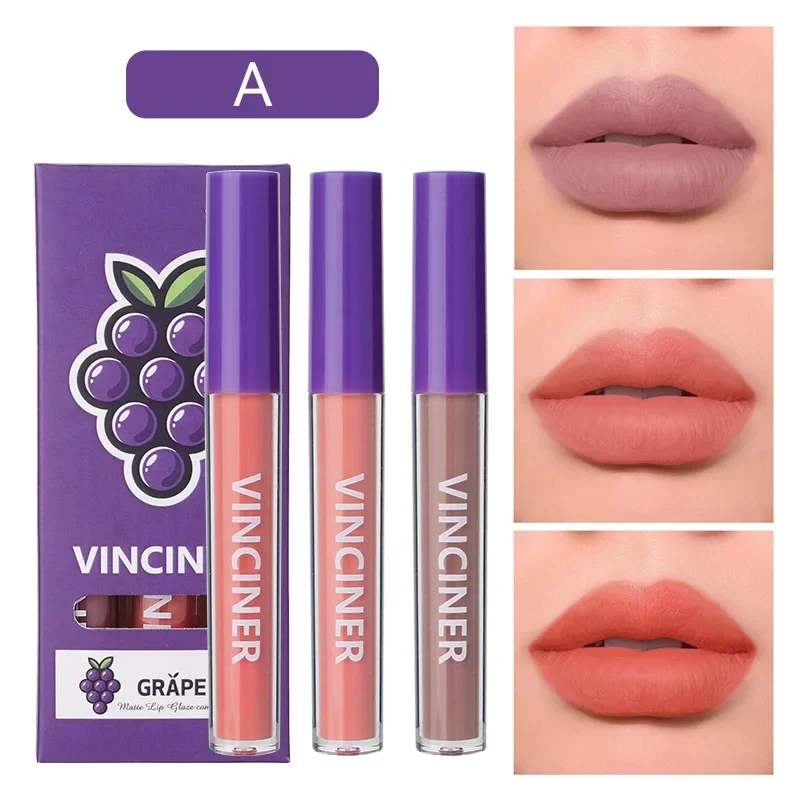 VINCINER 3-delige vloeibare lippenstiftset Matte gladde textuur Hydraterend Waterdicht Langdurig Niet plakkerig Populaire lipgloss 2 * 3g