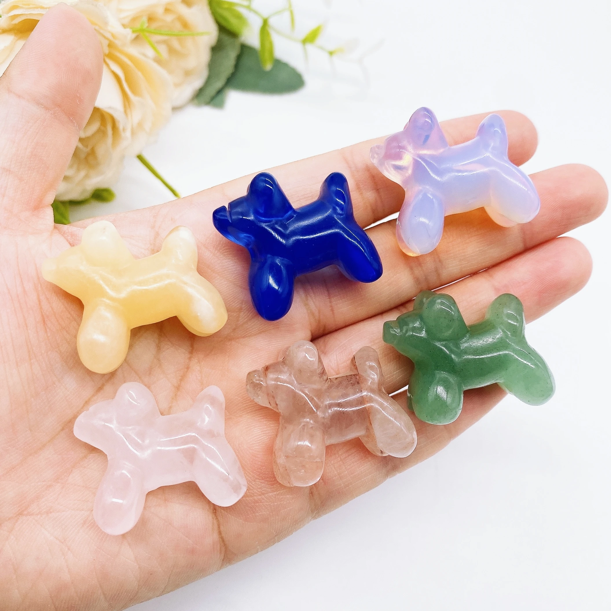 30mm Crystal Cute Cartoon Dog Poodles Natural Quartz Stone Animal Figurine Home Decor Office Gem Ornament Children Gift