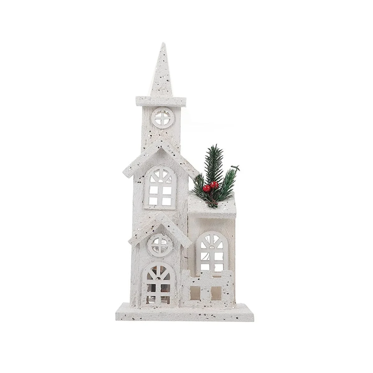 

Christmas Wood Village Christmas LED Church Light House Snow Scene Xmas Decorations for Christmas Desktop Ornament