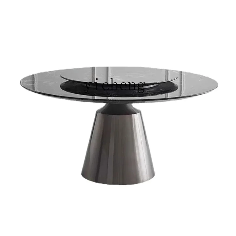 

ZK Marble round Table High-End Affordable Luxury Black Rose Luxury Stone round Dining Table Household with Turntable