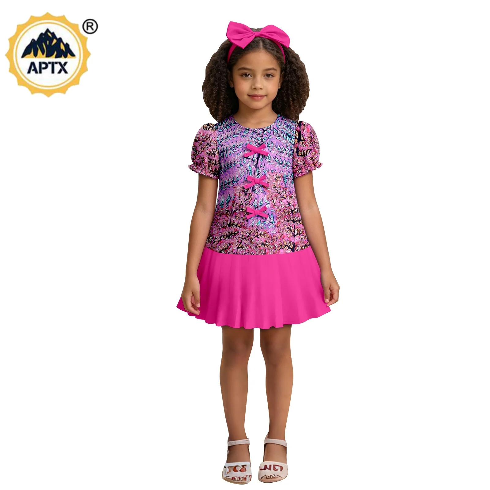 African Print Dresses with Bow Headband for Children Girls Dashiki Ankara Draped Dress Vestidos Bazin Riche Kid Outfits 2645014