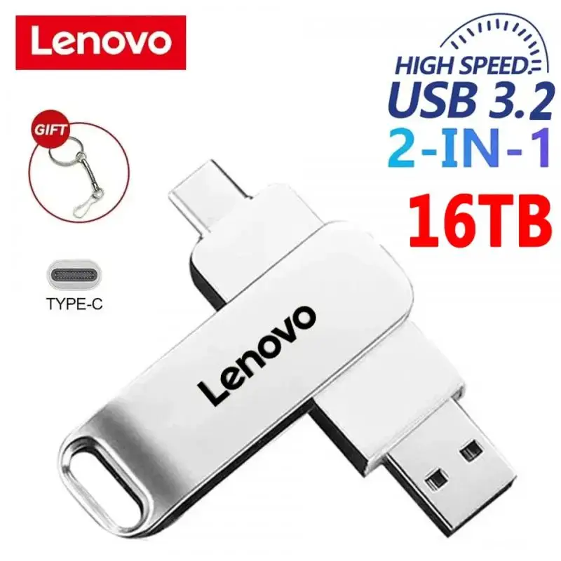 Lenovo U Disk portabel 16TB 8TB 4TB 2TB 1TB 512GB 256GB 128GB, perangkat penyimpanan Data Pen Drive USB 3.0 tipe-c