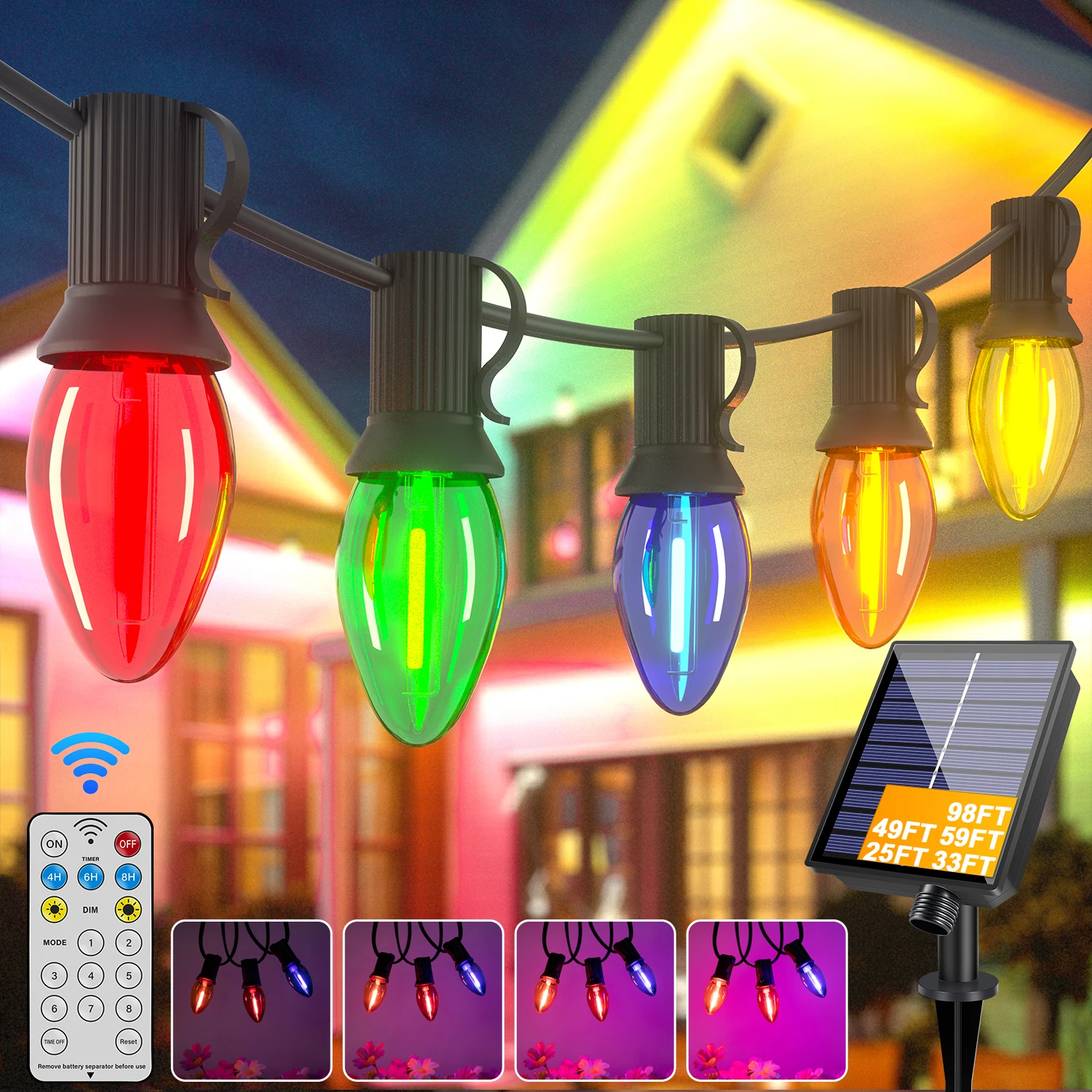 

Светодиодные разноцветные солнечные гирлянды C7 для улицы, водонепроницаемые, для патио, на солнечных батареях и USB, подвесные, с защитой от разбивания