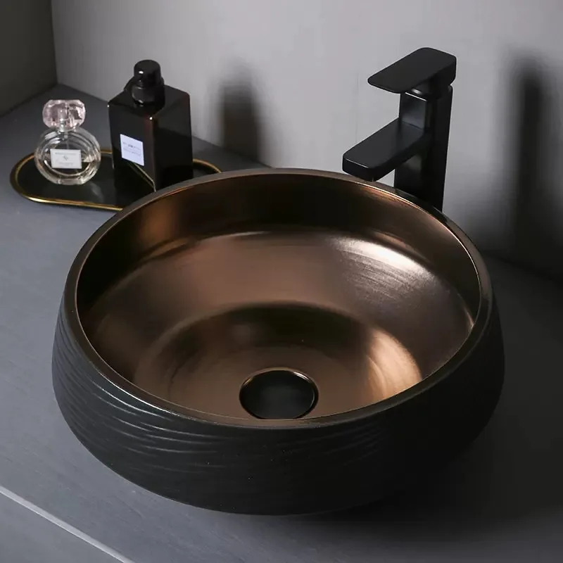 

Black Countertop basin Light Luxury Style Ceramic Washbasin Black Gold Glaze Creative Washbasin Single Basin Bathroom Sinks