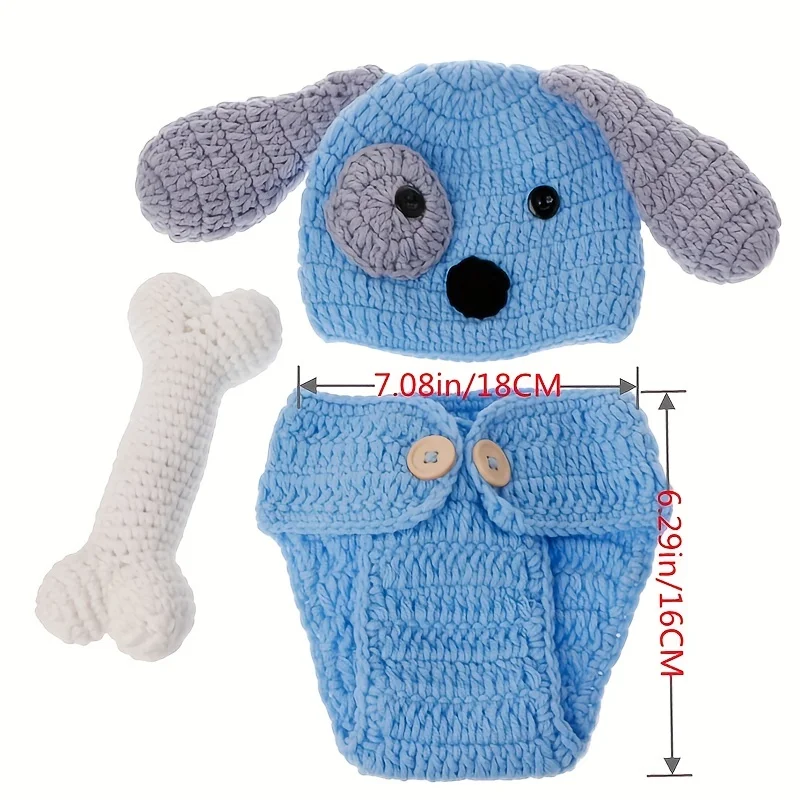 Newborn Photography Props Baby Puppy Costume Hat Cape Set Boy Girls Photo Shoot Props Outfits Crochet Knitted Dog Clothes Studio