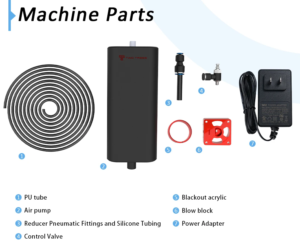 Two trees X1 Air Airflow Assist Kit 10-30L/min Air Assist System Remove Smoke and Dust for TTS-55 Laser Engraver Cutter Machine