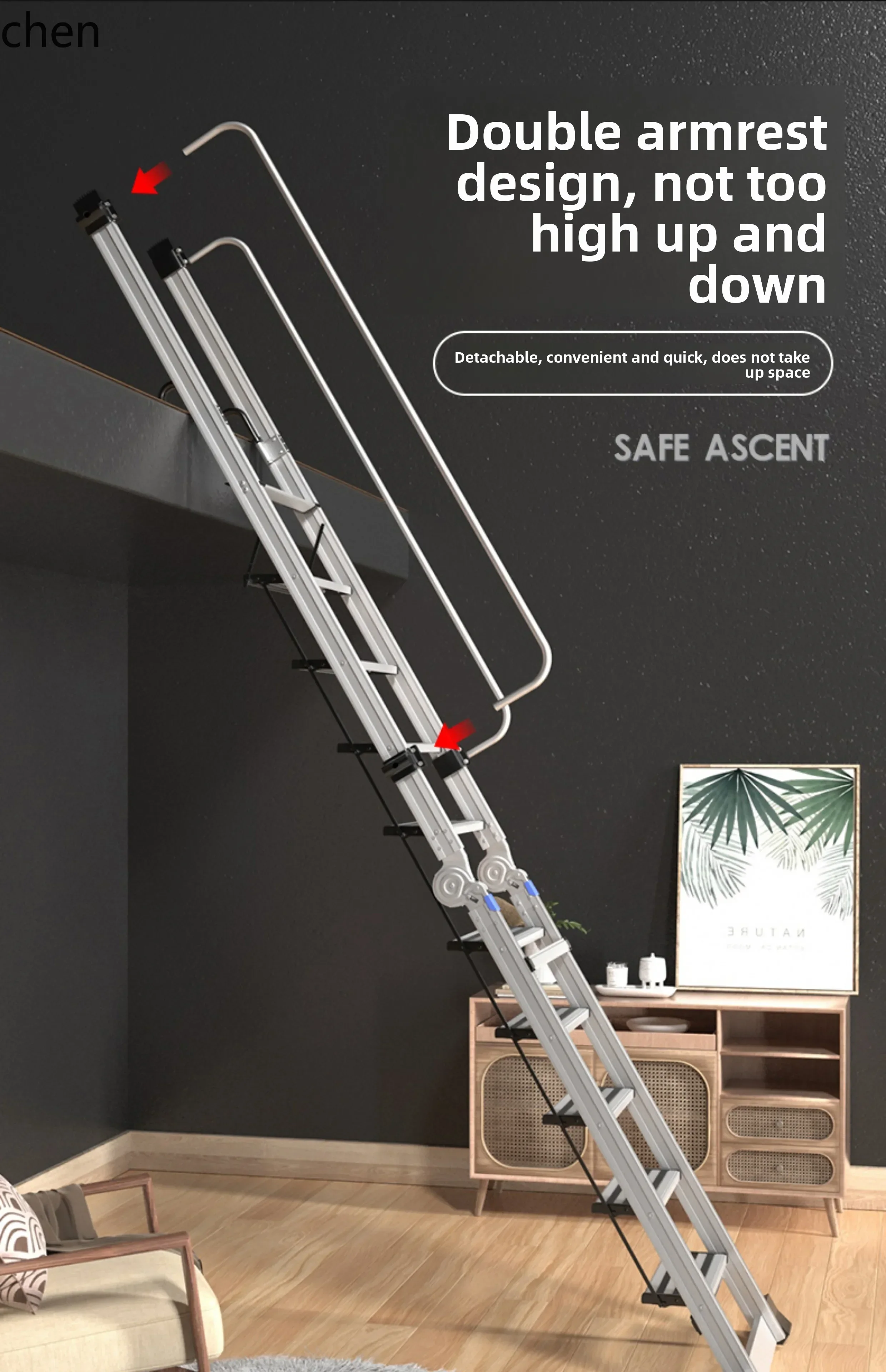 DSA Special Ladder Indoor and Outdoor Handrail Stair Folding Ladder Aluminum Alloy for Climbing to the Roof