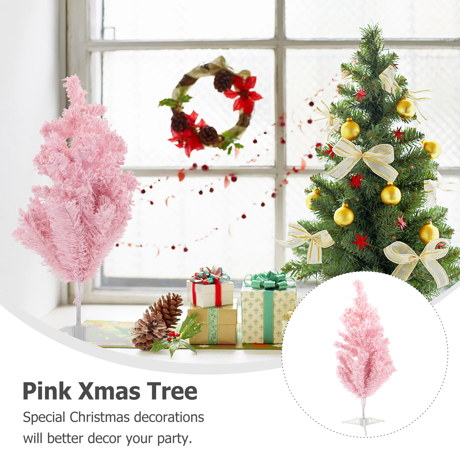 

Chic Pink Flocking Christmas Tree Tough Material Creative Gift for Home Party Decoration Christmas Tree Desktop Adornment