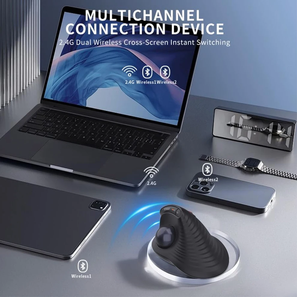 JOMAA Wireless Vertical Trackball Mouse - Ergonomic Design, 3-Device Switching, 2.4G/Bluetooth 5.0, Rechargeable Type-C