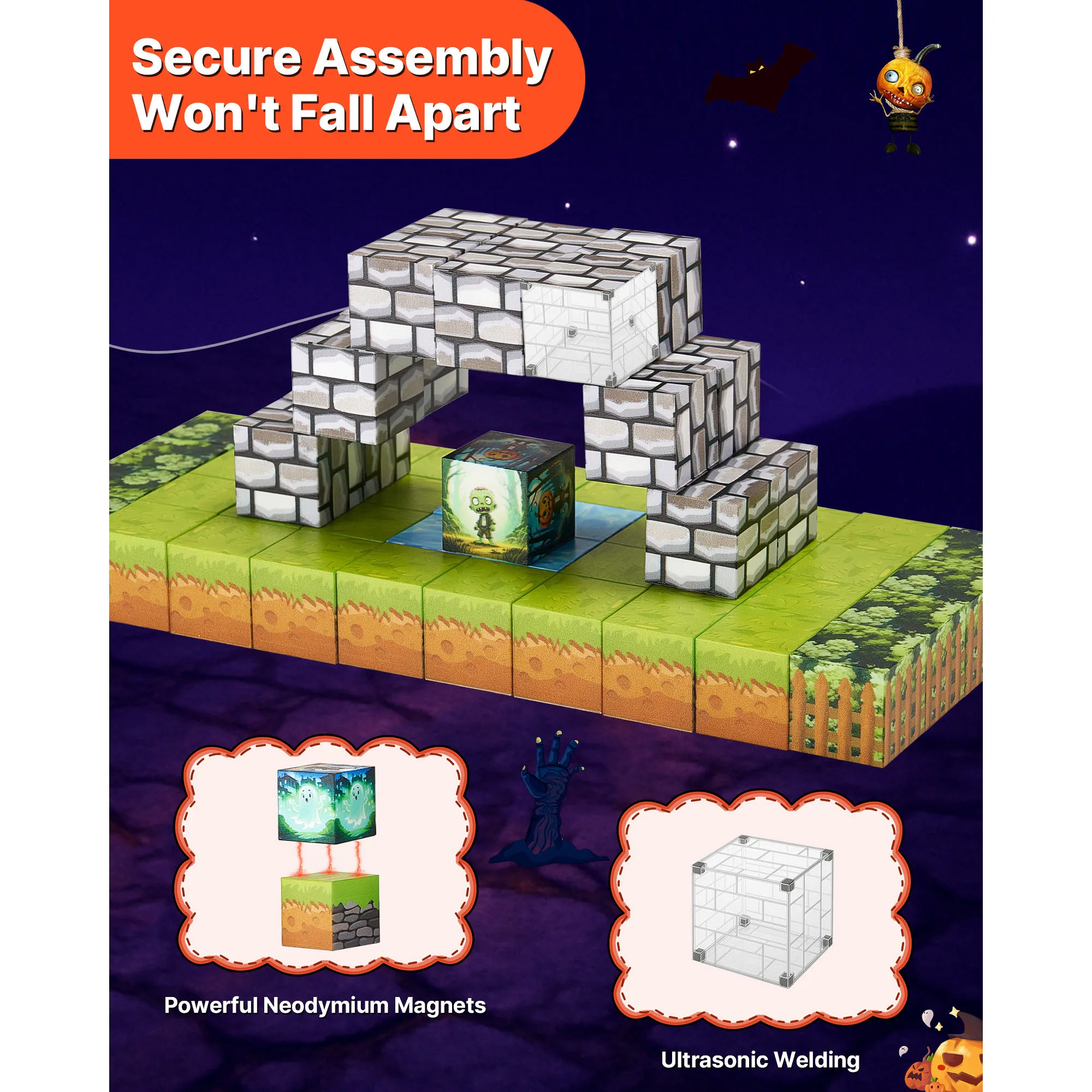 SucceBuy 100 SZT. Magnetyczne Klocki Zestaw Zombi z Cmentarza Magnetyczne Klocki Konstrukcyjne Zabawki do Układania dla Dzieci Prezent na Urodziny
