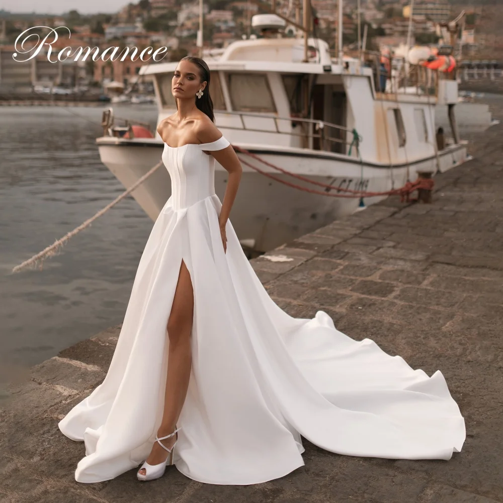 

Simple Pleat Strapless Off The Shoulder A-Line Wedding Dress High Side Split With Pocket Open Back Vestidos De Novia Customized