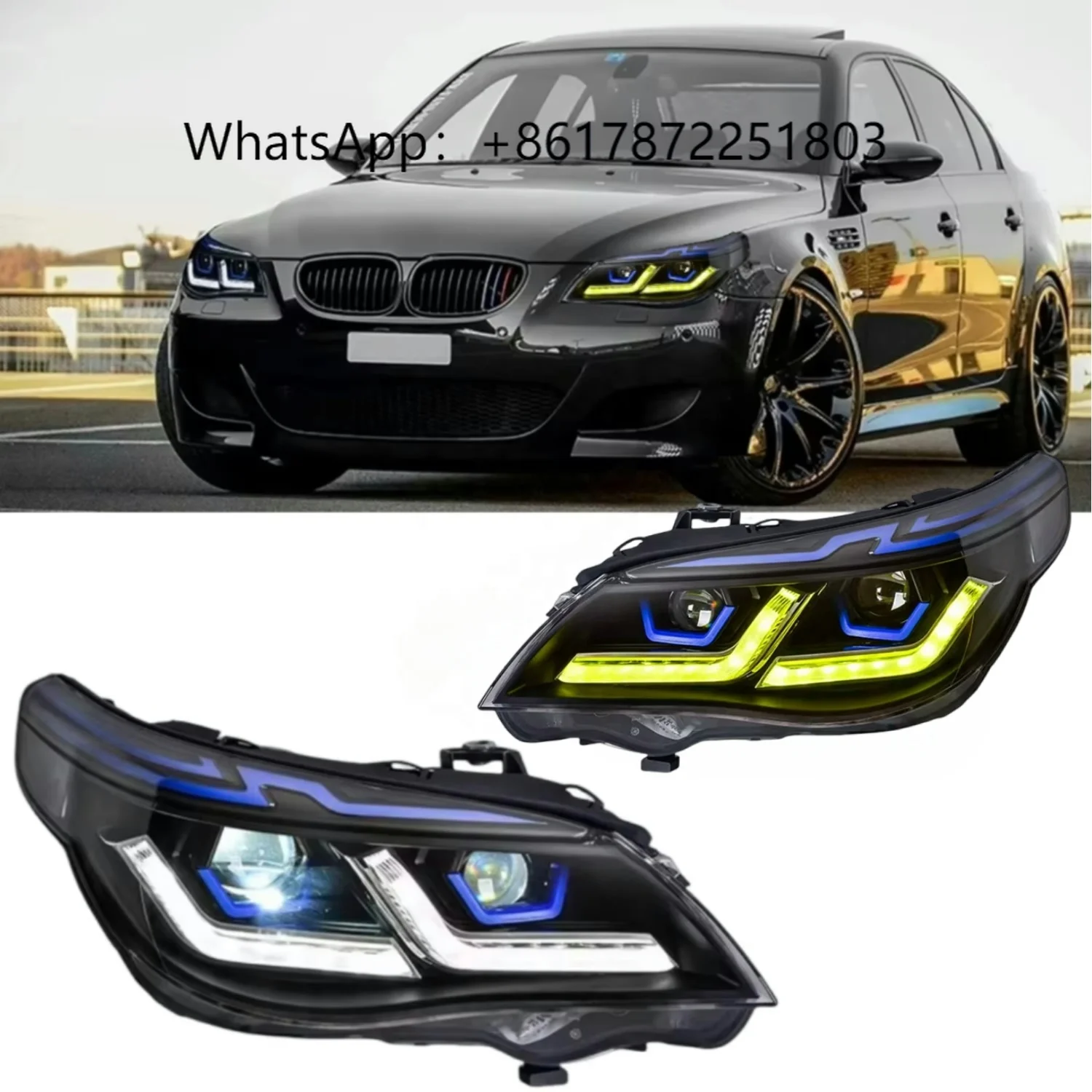 

E60 Upgrade Headlight for 5 Series 2003-2010 523i 530i Angel Eye LED Head Lamps Yellow DRL Hid Bi Car Lights Modified