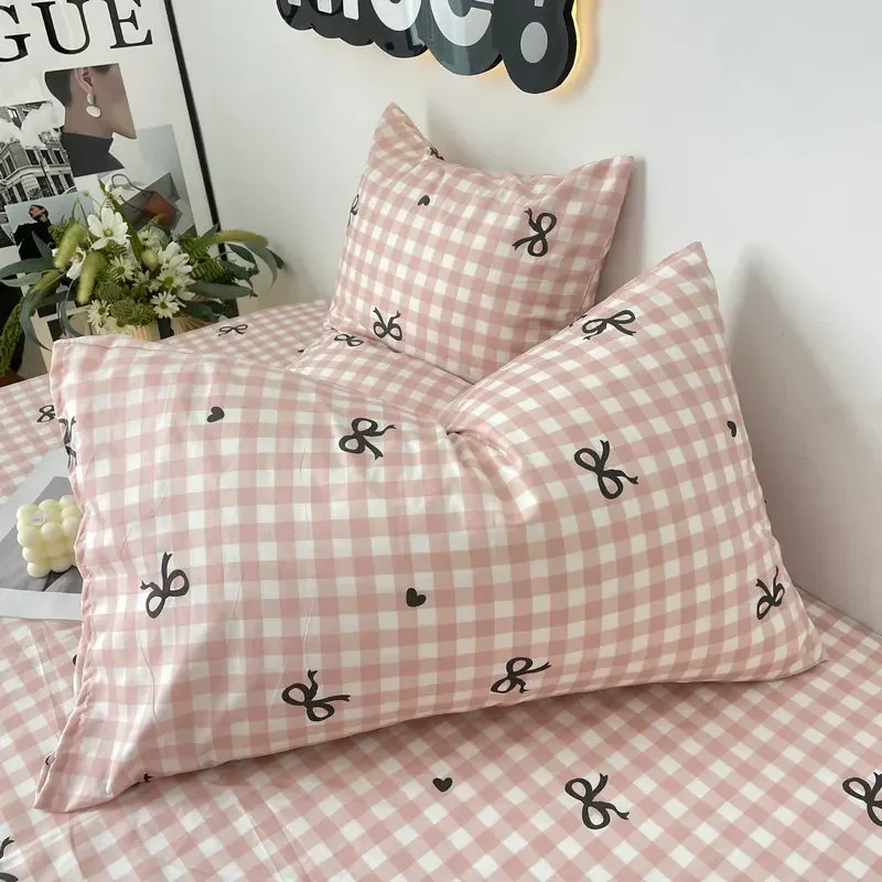 Korean Bowknot Pillow case Cover Plaid Y2k Fashions Women Blackpink  Sleeping Pillows Cover Bedroom Decoration Girl Gifts