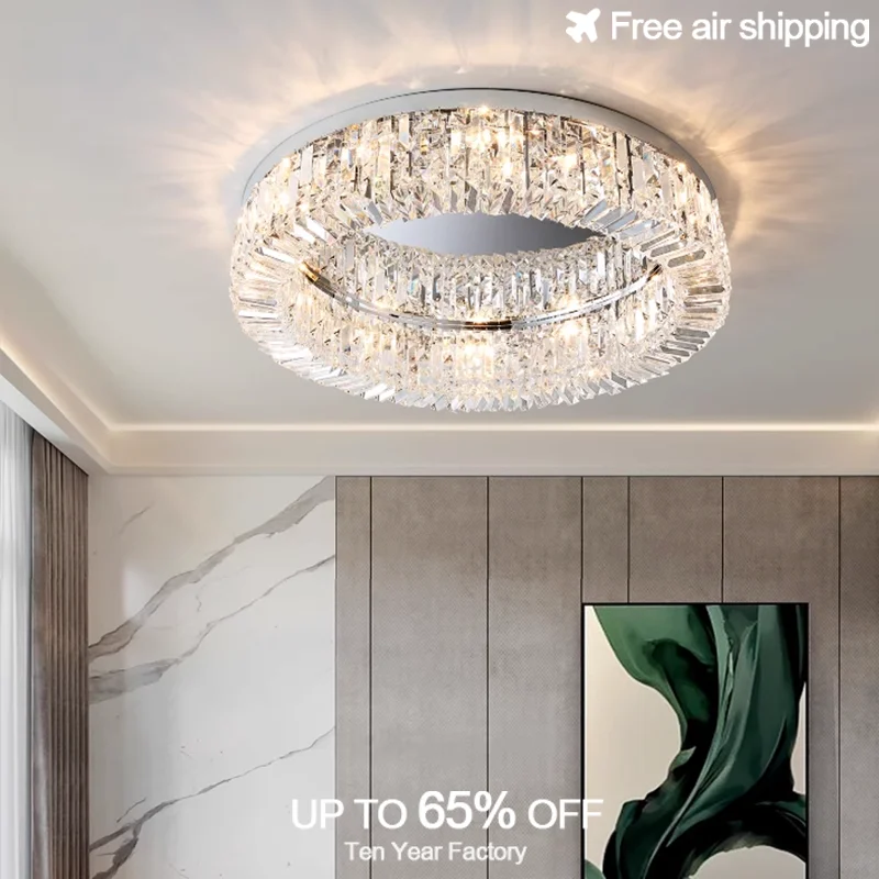 

Luxury Crystal Nordic Modern LED Ceiling Lamp in Gold and Chrome for Indoor Home Decor of Living Room Bedroom Hotel Hall