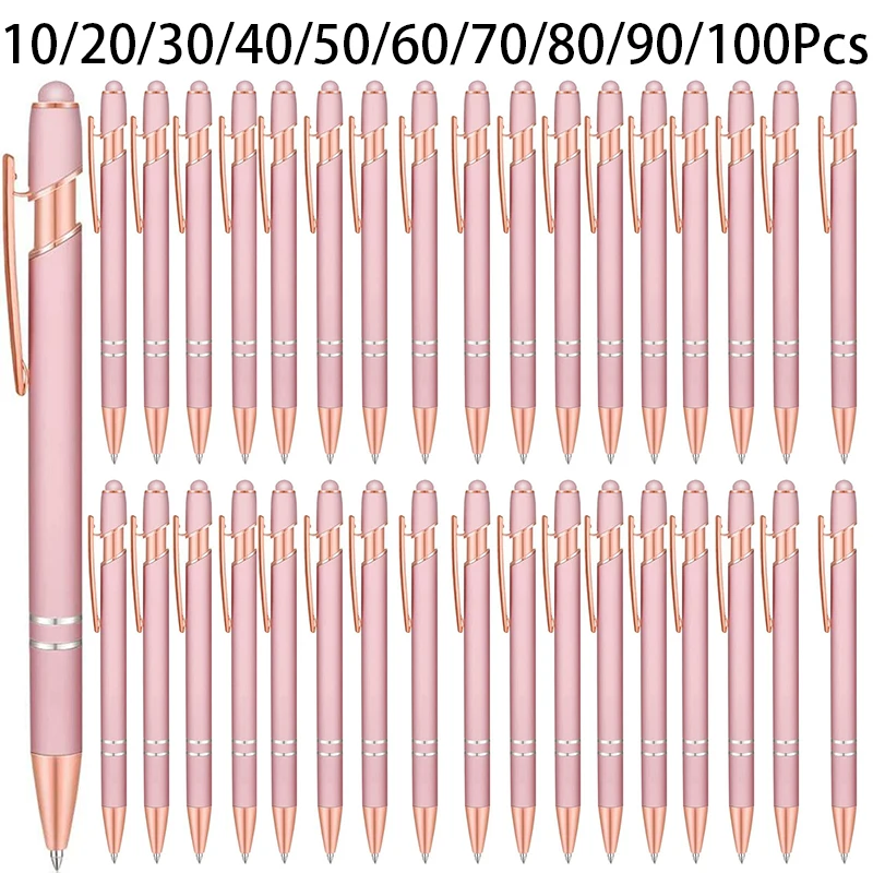 10-100Pcs Metal Aluminum Rod Pen Gift Pens Rose Gold Ballpoint Pen 2 in 1 Stylus Ballpoint Pens