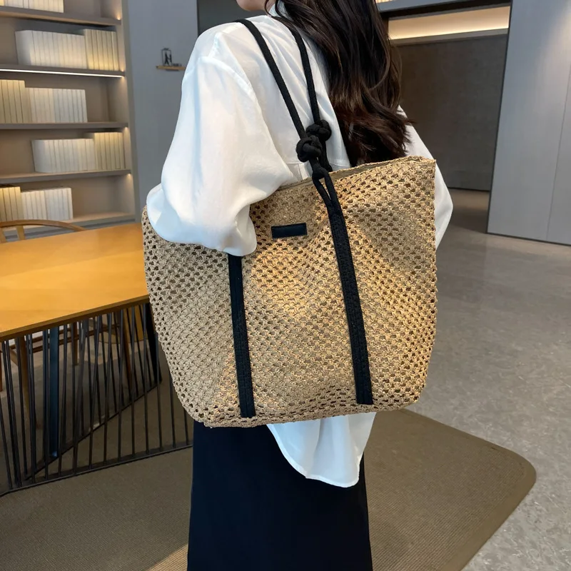 Elegante Damen Stroh gewebte Handtasche Frauen Urlaub Strandtasche Casual Shopper Tote Top-Griff Taschen Mode Unterarm Umhängetaschen – Detail 11