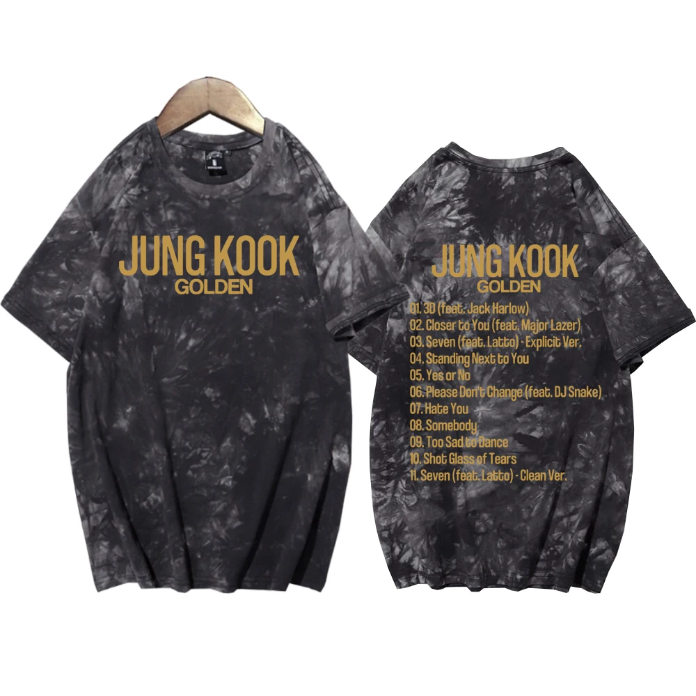 Jungkook Golden Kpop Shirts Tie Dye Round Neck Short Sleeve Man Woman T-Shirt Fans Gift