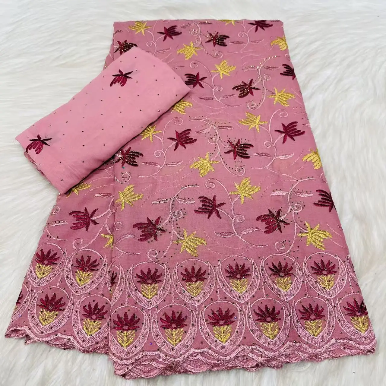 

5+2 ярда, новый стиль, розовое швейцарское кружево из вуали, произведено в Швейцарии, с шарфом, 2026, хлопок, с камнями, африканская кружевная ткань для платья PYC2610