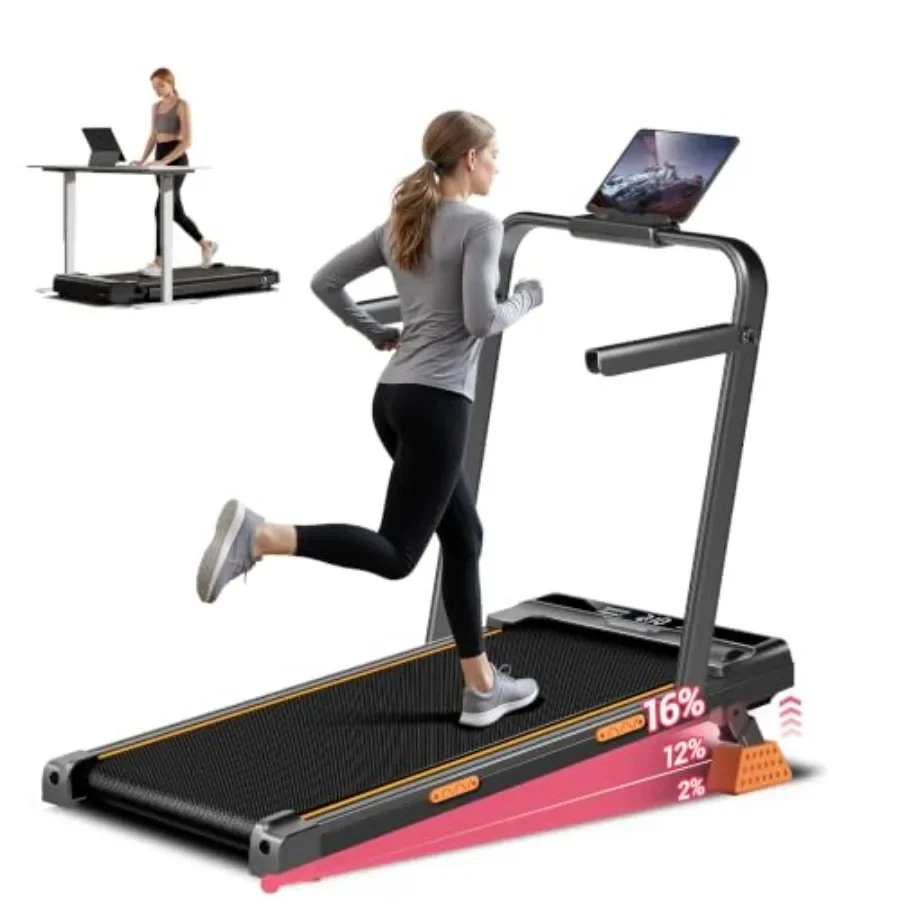 4-in-1 Walking Pad for home use, aluminum alloy frame, black, 16 incline + foldable design + integrated handles + quiet motor