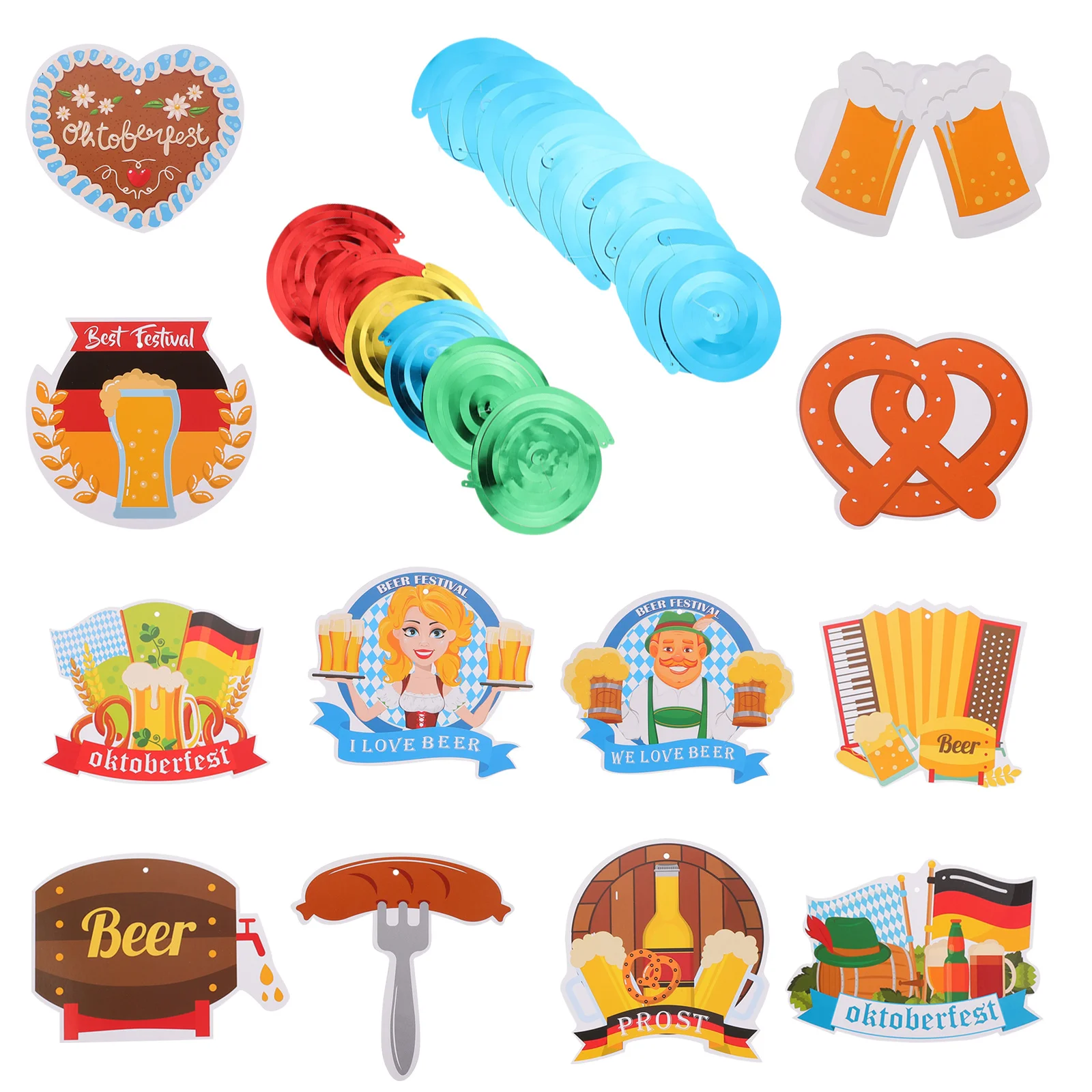 

30 pcs Oktoberfest Decoration Hanging Pendants Lightweight Paper Pvc Party Swirl Decor For Wall Ceiling Door Window Indoor