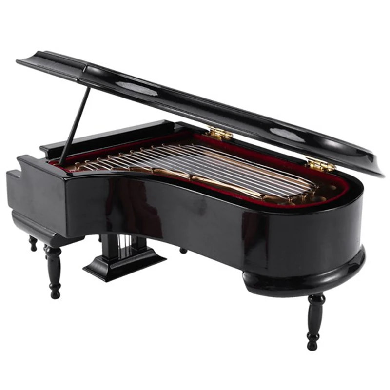 Miniature Grand Piano Model Kit Musical Instrument with Chair,for Home Office Decoration(Black, Without Music) Small