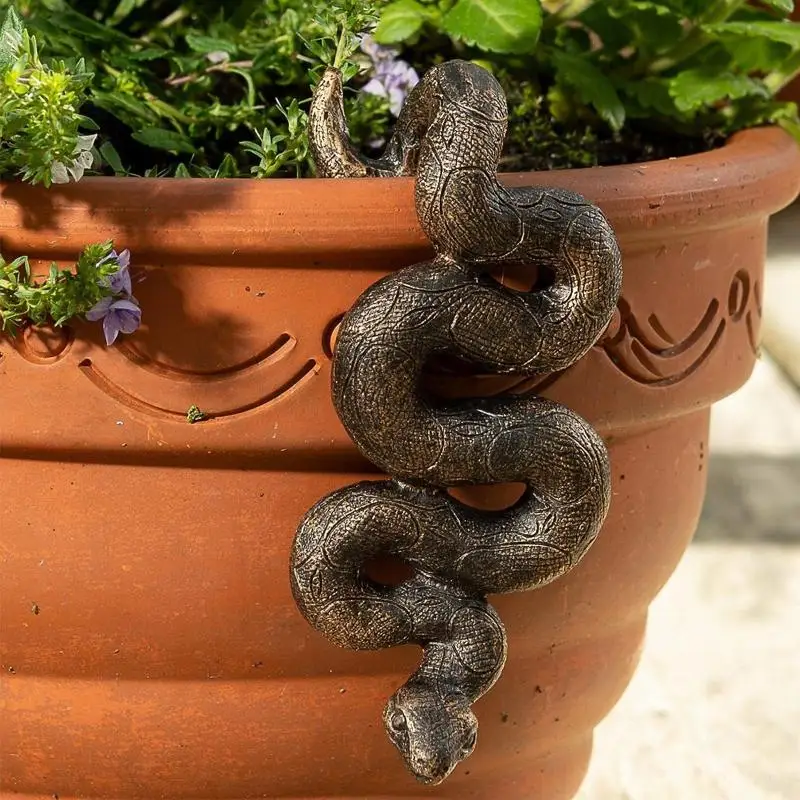 1Pc Upside-Down Snake Resin Sculpture Garden Home Plant Pot Ornament Realistic Animals Figurines Household Decor