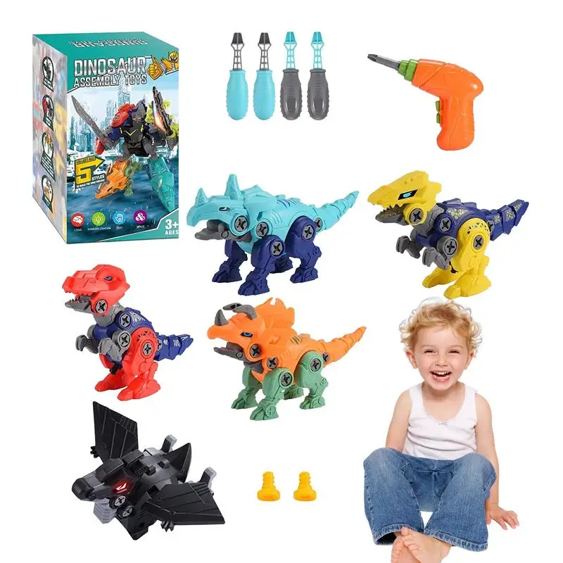 5-in-1 DIY Take Apart Dinosaur Toys Jurassic dinosaur disassembly and assembly Screw Building Block Educational Toys for kids