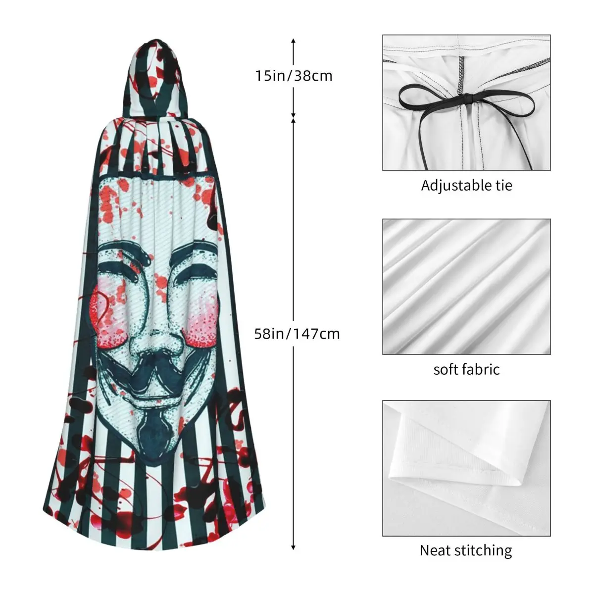 Маска Гая Фокса, анонимный длинный плащ с капюшоном, средневековый костюм ведьмы, накидка для косплея, пальто на Хэллоуин для взрослых, унисекс