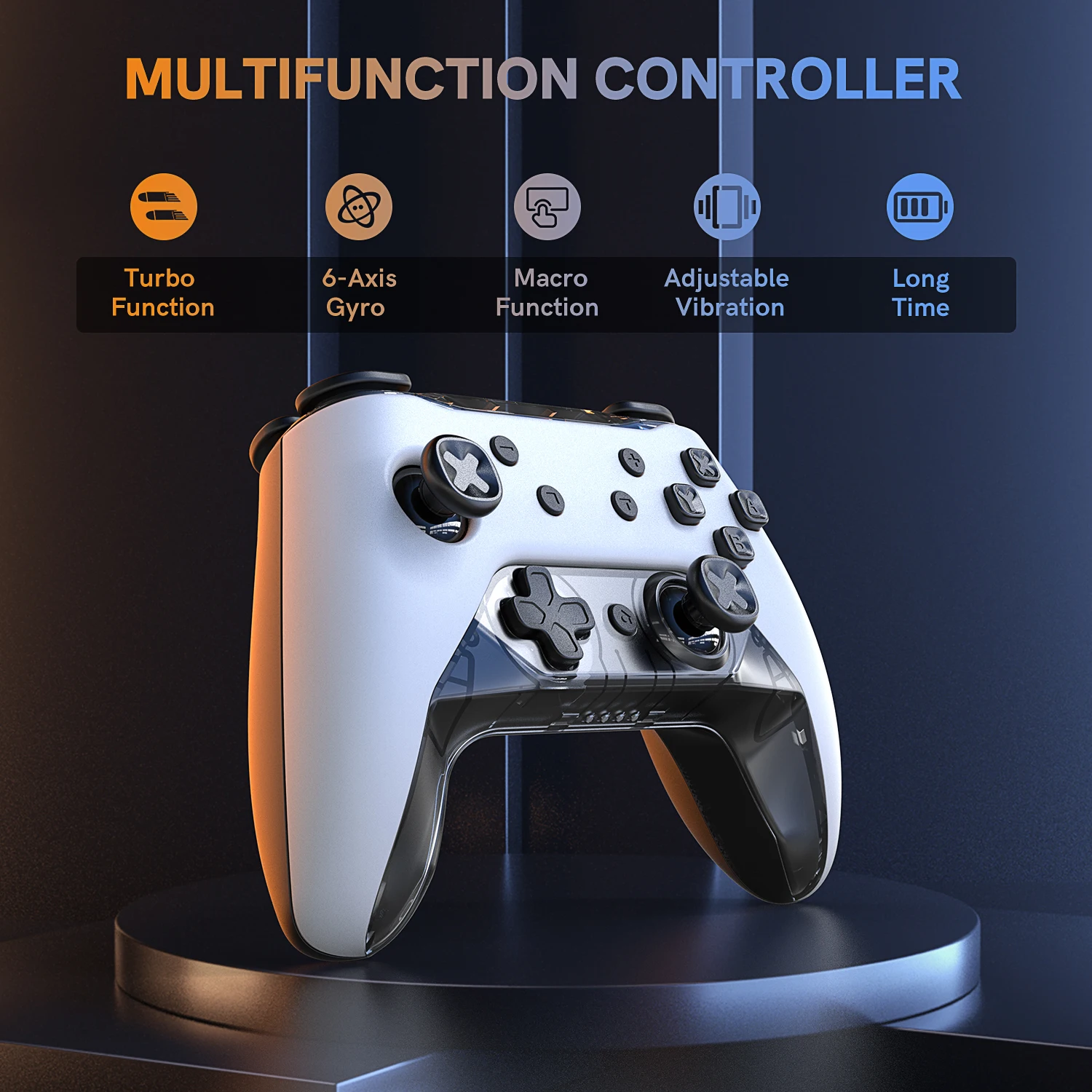 Wireless Pro Controller compatible for Switch or PC, 6 axes, Turbo, Dual, Lite, OLED, dual vibration, LED light