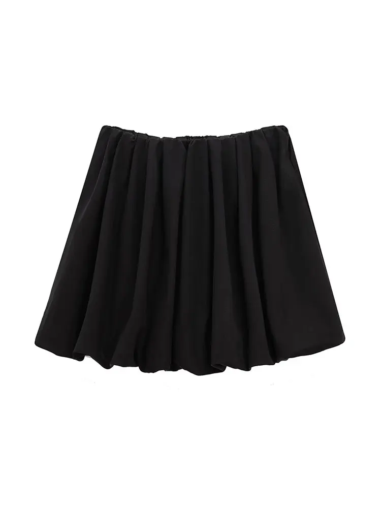 TRAF 2025 Spring Women Elegant Mini Skirts Pleated Lantern Short Skirts Woman Fashion Casual Party Skirts