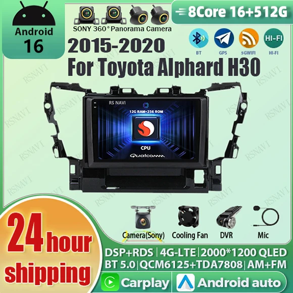 Android 16 Carplay Auto 2K Screen Car Radio Multimedia Player For Toyota Alphard H30 2015 - 2020 2DIN Autoradio Stereo Head Unit