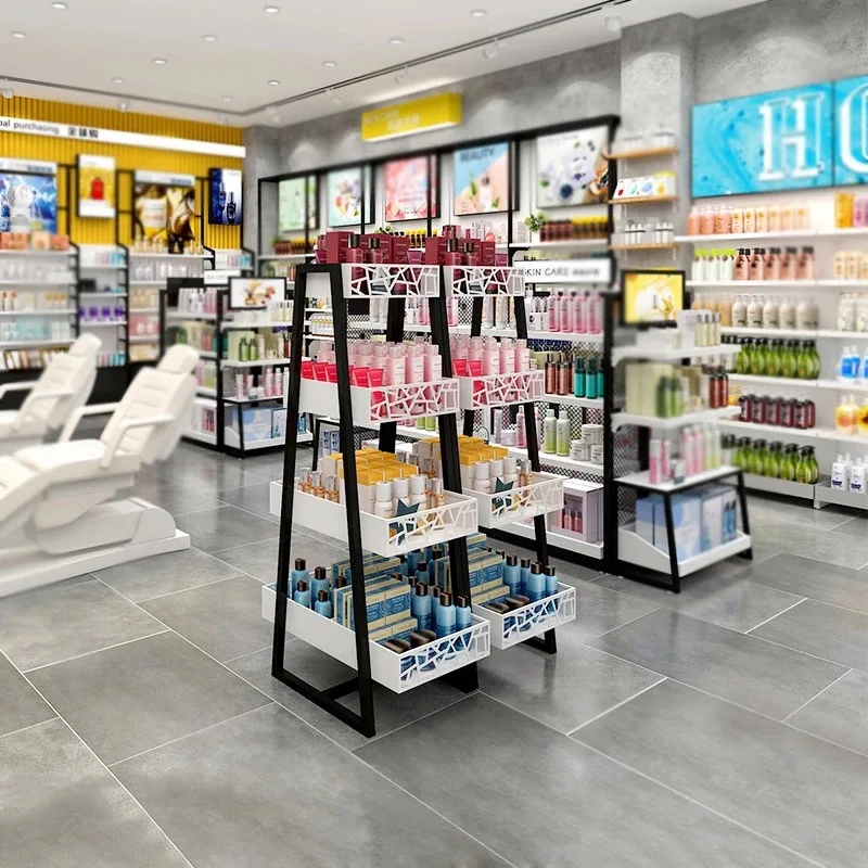 custom.Salon Make up Stand Showcase Retail Shop Decoration shelves for shops Cosmetic Display Cabinet