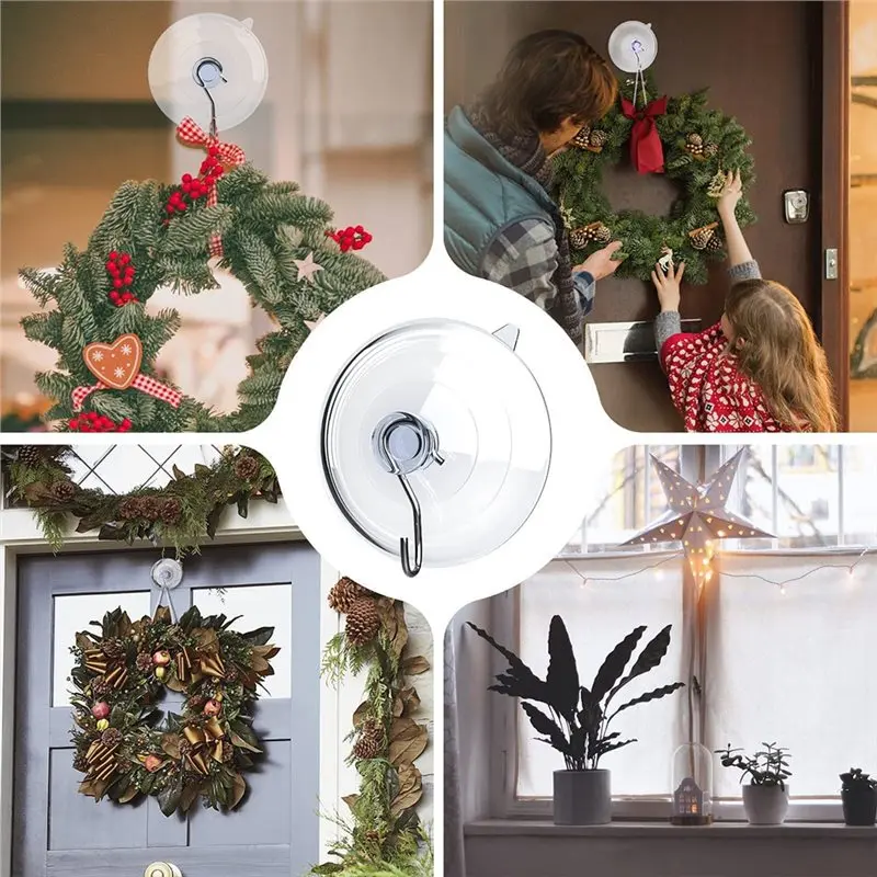 ABMS-Large 8 قطعة خطاف لاصق 6 سنتيمتر أكواب شفط شفافة مع خطافات معدنية لا حاجة للثقب وقابلة لإعادة الاستخدام