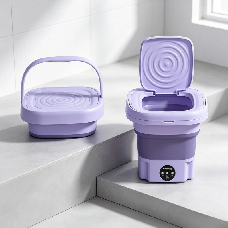 Portable Folding Mini Washing Machine Bucket, Small Travel Electric Washer for Clothes, Socks & Underwear Cleaning