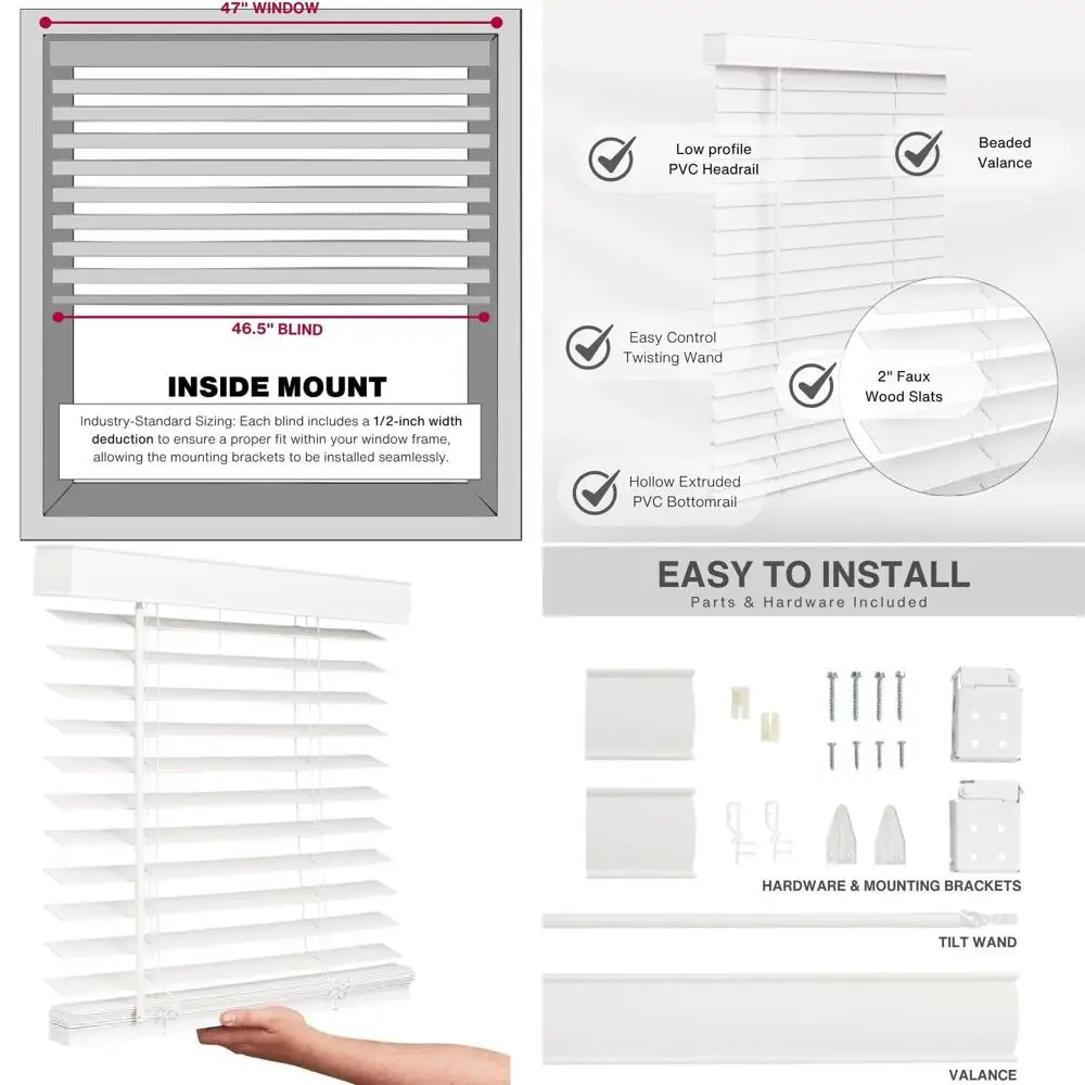 

2 Inch White Horizontal Blinds, 47 Wide x 96 Long for Living Room, Bedroom, Interior Door Windows