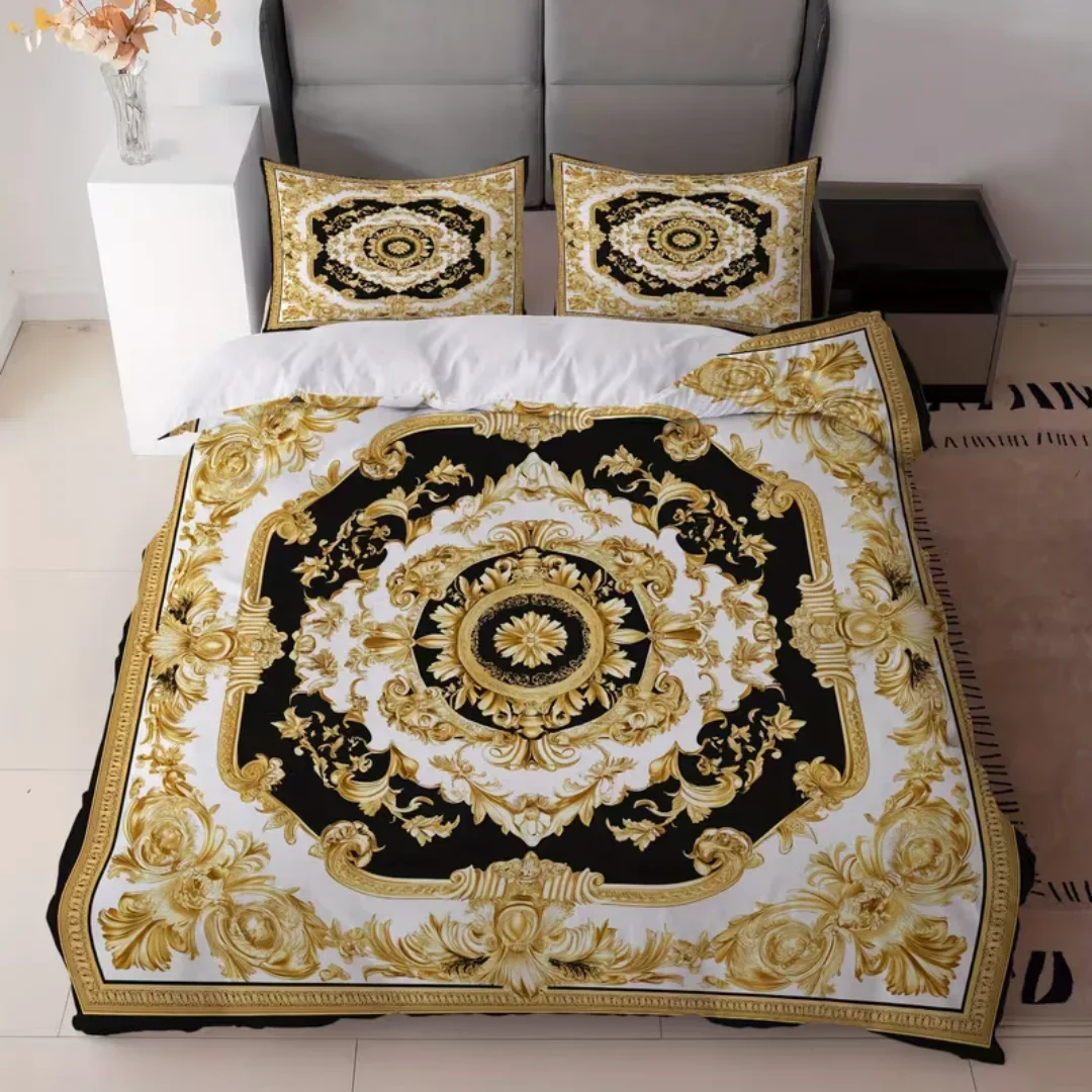 

Комплект элитного постельного белья из 3 предметов с золотым геометрическим принтом, в стиле барокко, для дома и общежития, размеры: Single, King, Queen, 228x228 см