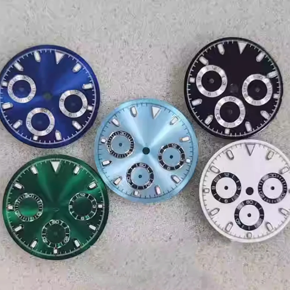 

High Quality VK63 Dial Green Luminous Watch Dial 29.5mm for VK63 Quartz Movement Silver Nails Watch Face Modified Accessories