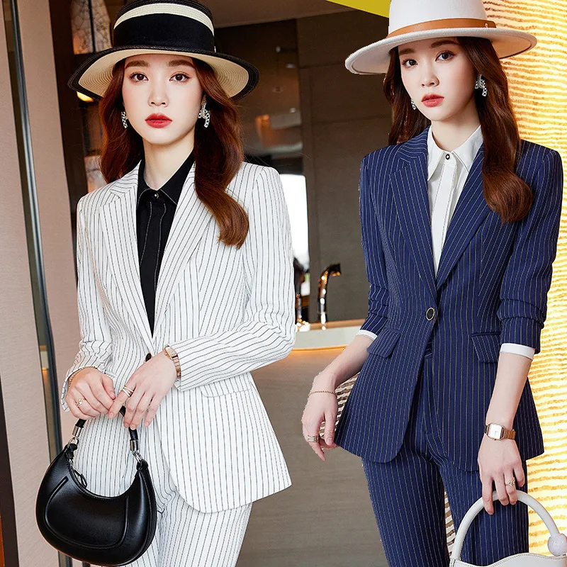 

Striped Suit Jacket Women's Spring and Autumn Elegant Host Hotel Manager Work Clothes Business Clothing Small Suit Suit