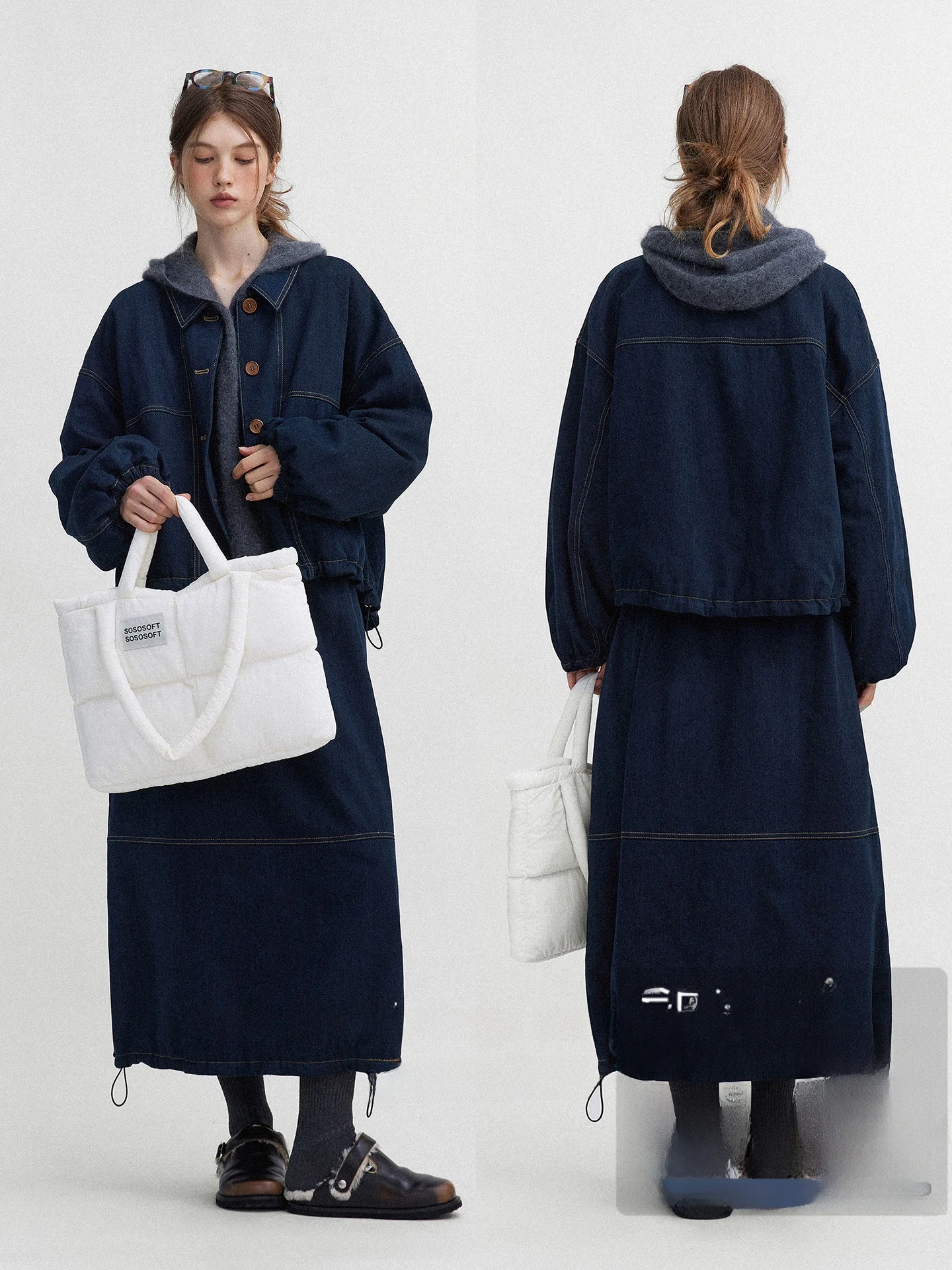 

Nordic Retro Denim Cotton Jaet Color Blo Slim Fit Women's Outerwear f Skirt Casual Comfortable Long Sve Coat