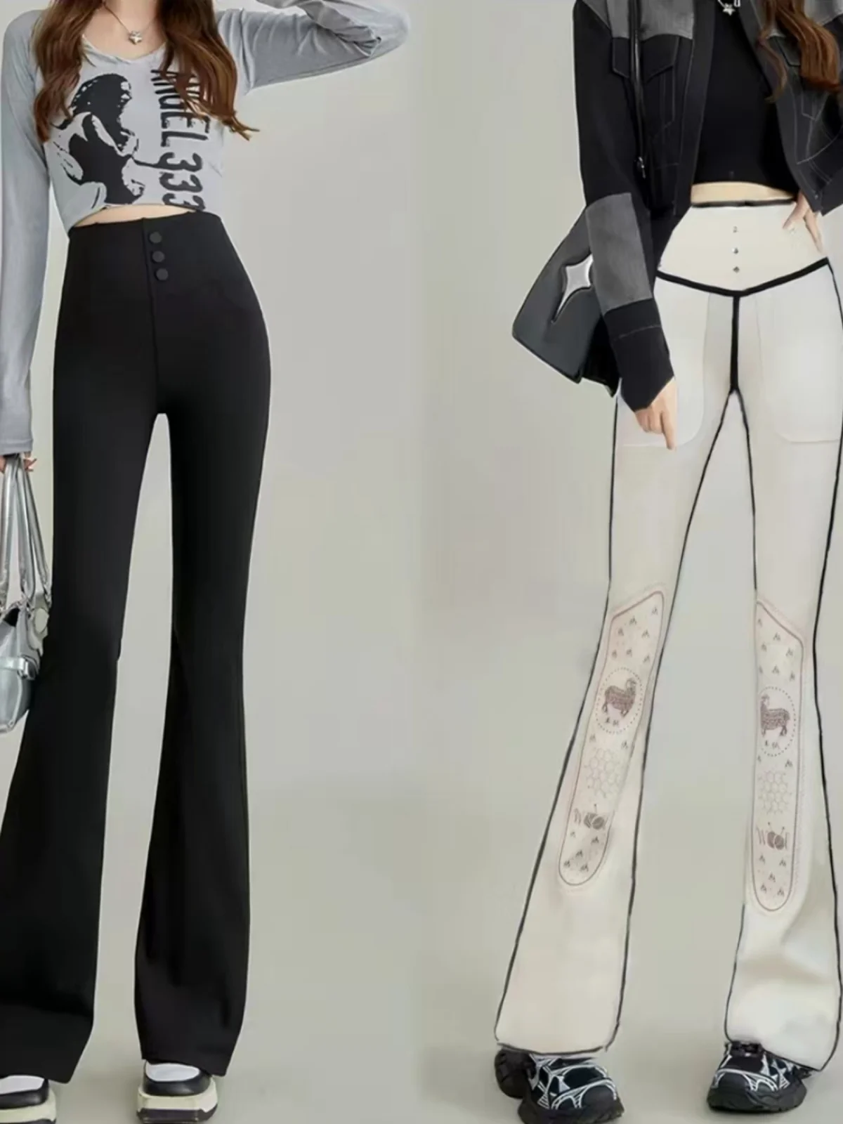

Autumn Winter High Waist Slimming Yoga Pants Fce Lined Thiened Casual Faionable Versatile Long Pants Bell Bot