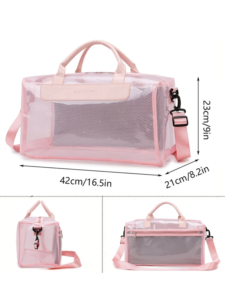 Transparent Waterproof PVC Duffle Bag, Zipper Travel Storage Bag,Sports Fitness Bag, Large Capacity Handbag & Shoulder Bag