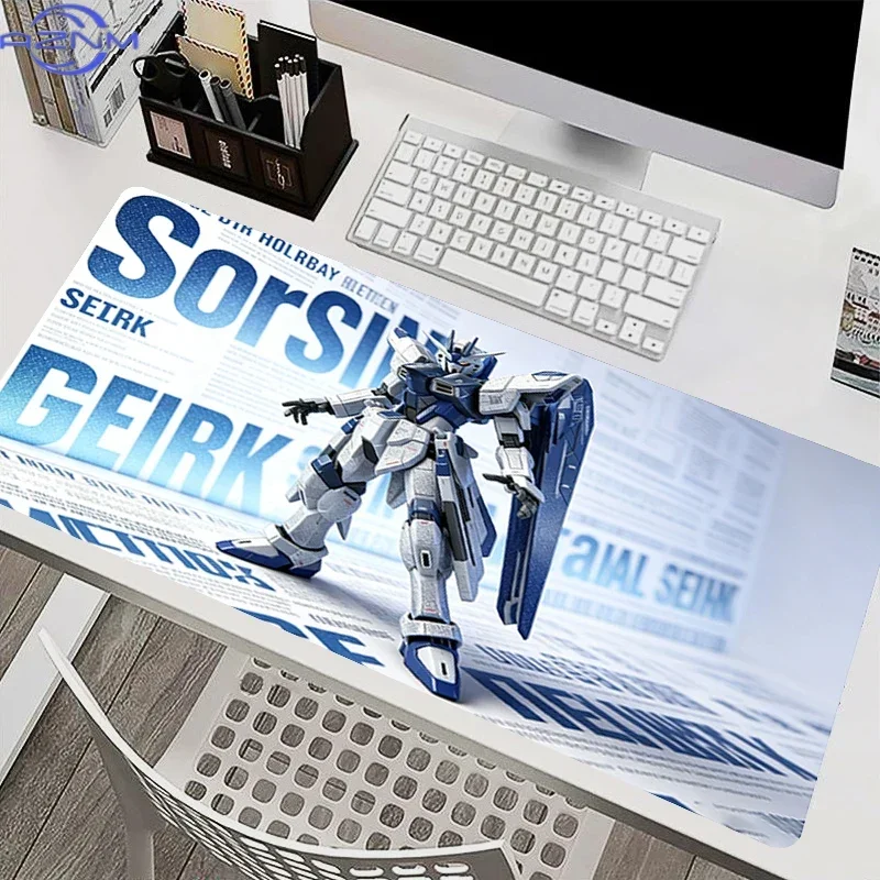 White Text Print Background Blue And White Mecha Robot With Shield Mouse Pad, Rubber Non Slip Backing, Smooth Surface Gaming Des