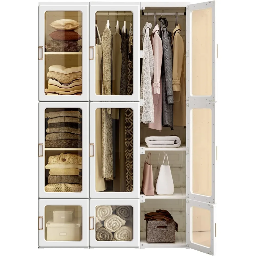 

Portable Wardrobe Closet Storage Organizer for Clothes,Suitable for Living Room, Bedroom,Plastic Wardrobe with Magnetic Transpar