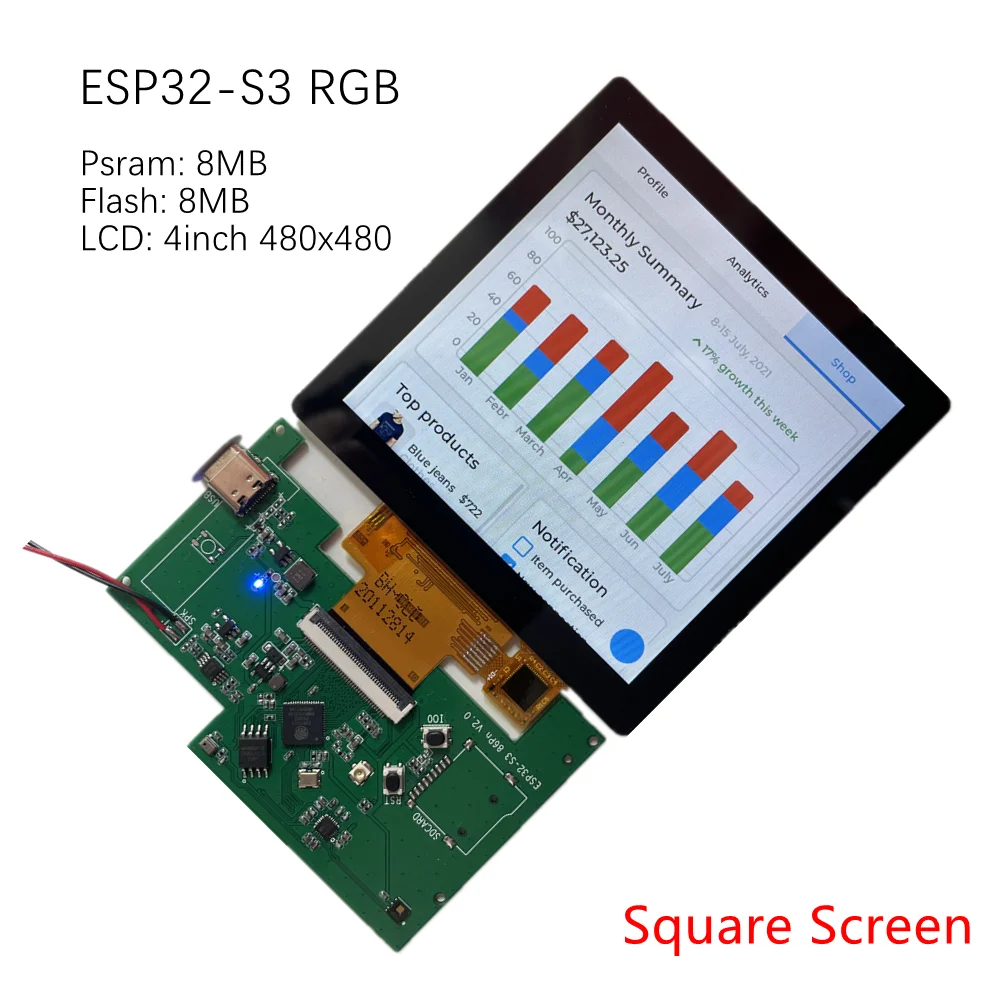 ESP32 S3 RGB หน้าจอ LCD Evaluation Board DevKit RGB565 LVGL