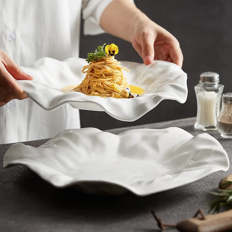 Breakfast Afternoon Tableware Pasta Fat Reduction Serving Home Dessert Ceramic Crease Dinner Plates